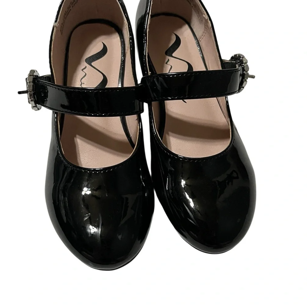 Nina Black Patent Mary Jane Heels Rhinestone Buckle kids Size 13M‎ Easter church